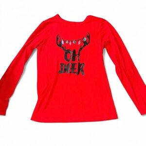 red & black long sleeve pajama top “oh deer” christmas shirt